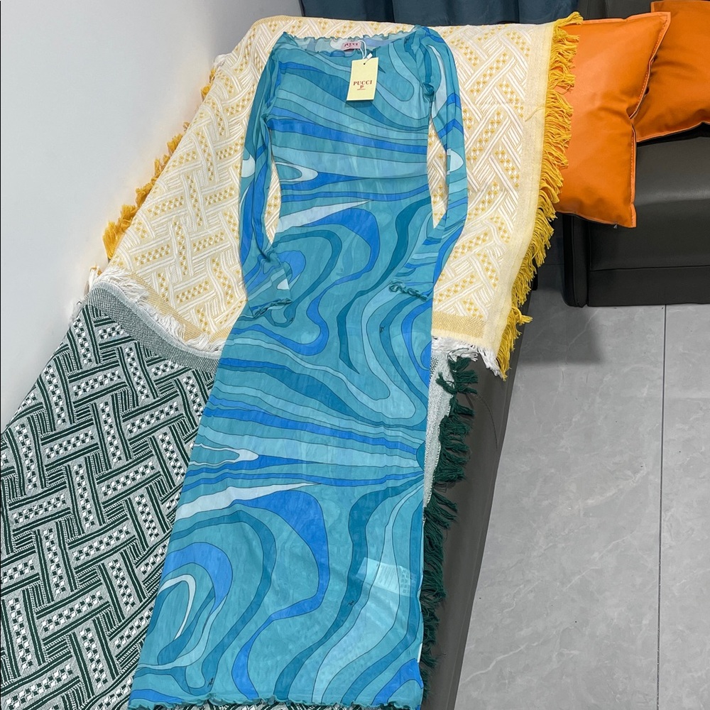 Emilio Pucci Blue Multi-Tone Maxi Dress